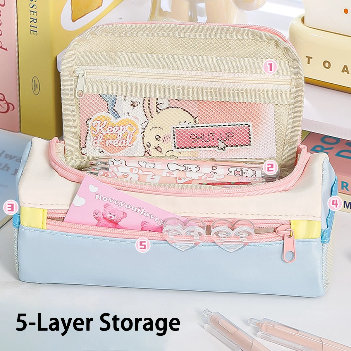 2025 New Square Star Pencil Case Multi-Function Tote Stationery Bag Aesthetic Unique Multi-Layer Pencil Box School Essential