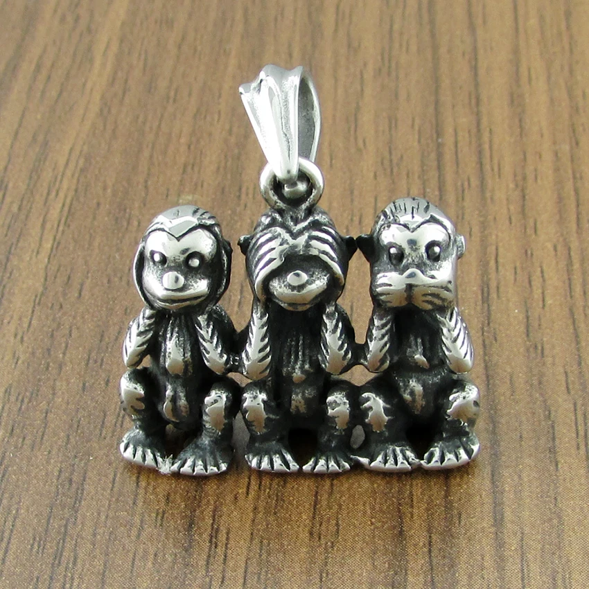 Punk Stainless Steel Silver Color Black Three monkeys Pendant Gorilla Head Pendant Jewelry