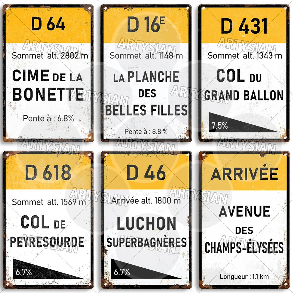 Cycling Race Metal Sign France Landmark Plaque Croix de Fer Loze l'Iseran Peyresourde Tramassel d'Izoard Galibier Mont Ventoux