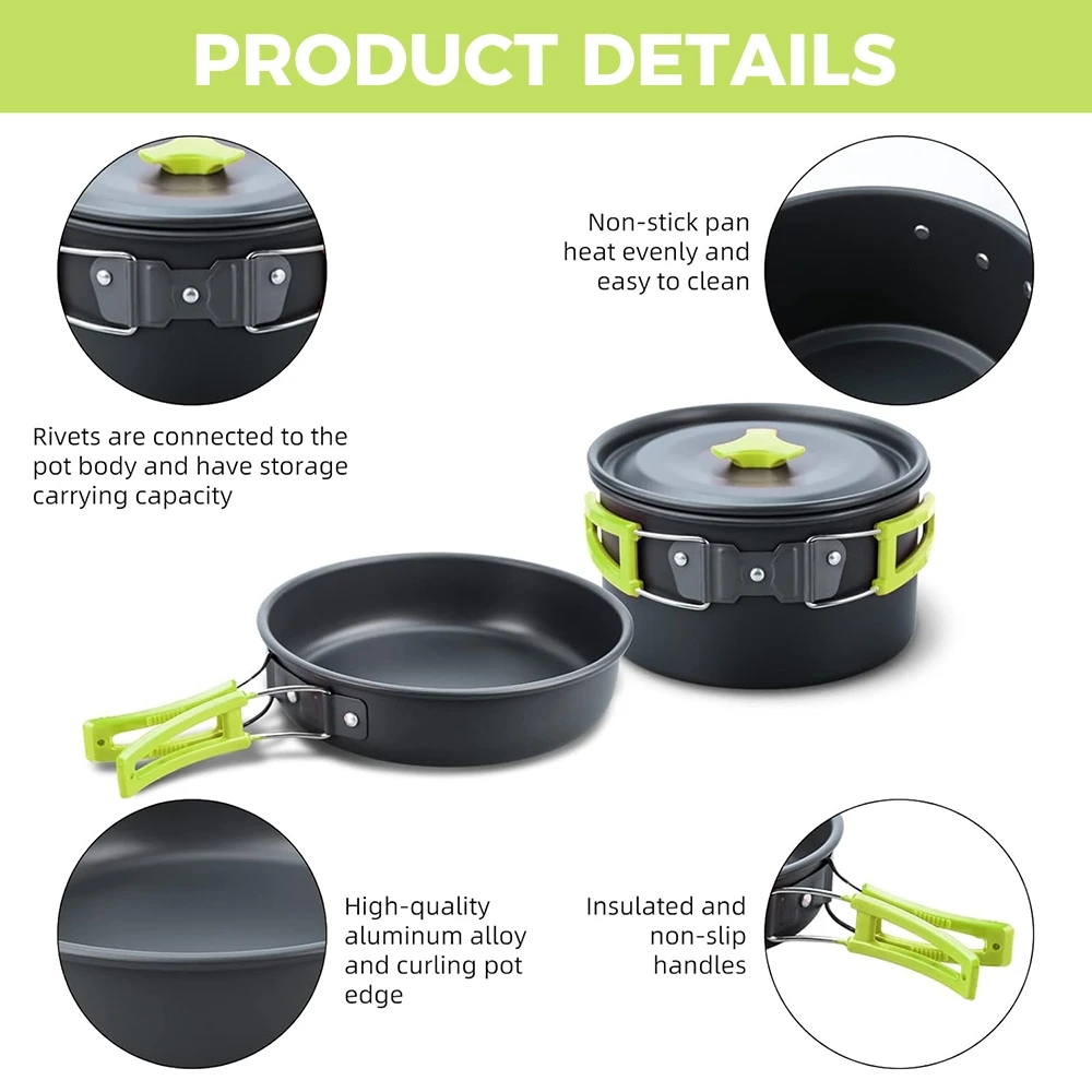 Camping-Kochgeschirr-Set 10-teilig aus Aluminium für Outdoor