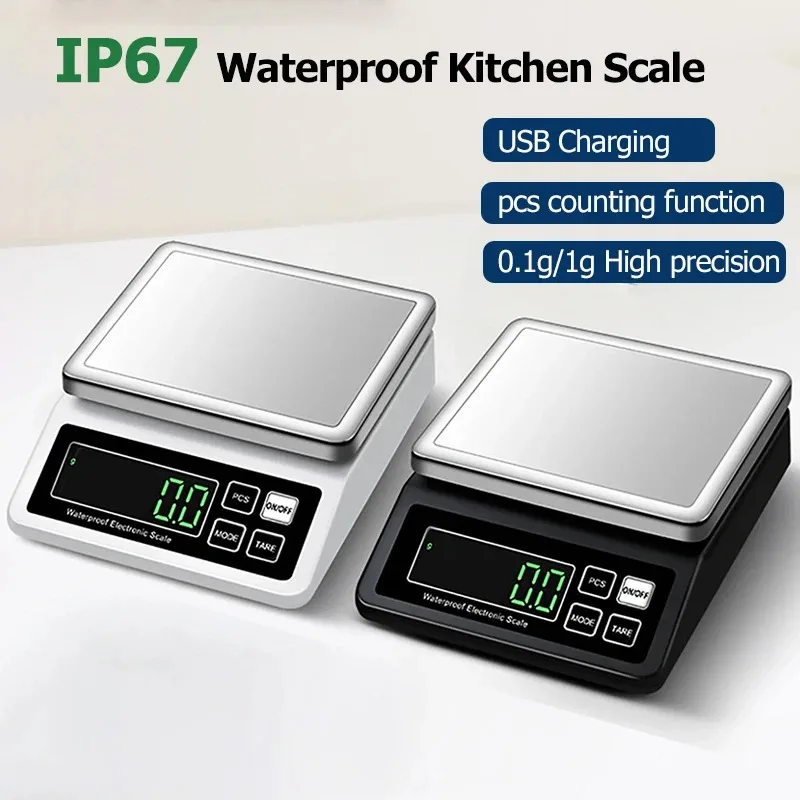 Fully Waterproof Kitchen Scale USB 0.1g/1g High Precision Electronic Balance 304 Stainless Steel Scales with Counting Function