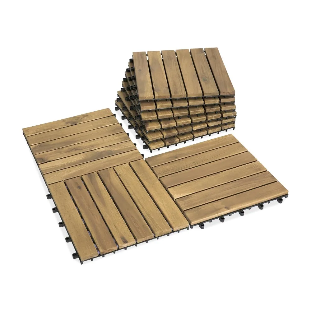 

Acacia Wood Decking Tiles 9PCS - Easy Snap Interlocking Deck Tiles for Patio Poolside Balcony Decor - All Weather Waterproof Flo