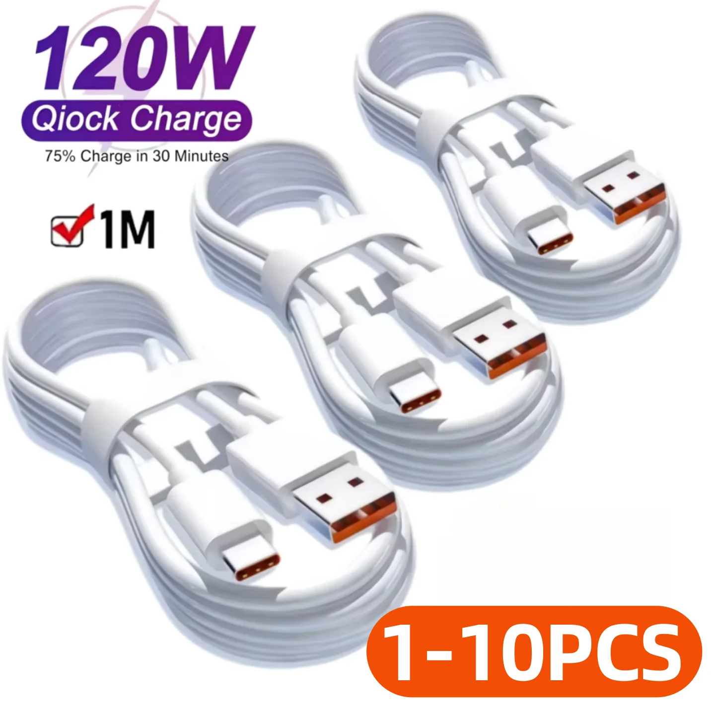 Cabo de carregamento super rápido tipo C, 1-10 peças, 6a, 120w, cabo de dados para samsung, huawei, xiaomi, redmi, carregamento rápido, cabos usb c
