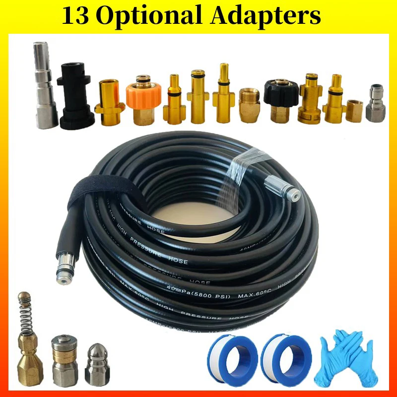 

1-40M Sewer Drain Water Cleaning Hose Pipe Cleaner Kit Button Rotating Sewer Jetting Nozzle High-Pressure Cleaning Machine Hose