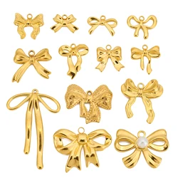 5pcs Stainless Steel Bow Knot Charm Waterproof Gold Color Bow Pendants for DIY Earring Bracelet Necklace Jewelry Making Supplies