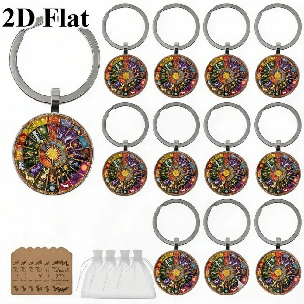5/10/24Sets Zodiac Wheel Astrology Keychain Alloy 12 Constellation Key Ring Bag Pendant Birthday Valentine Christmas Gift`