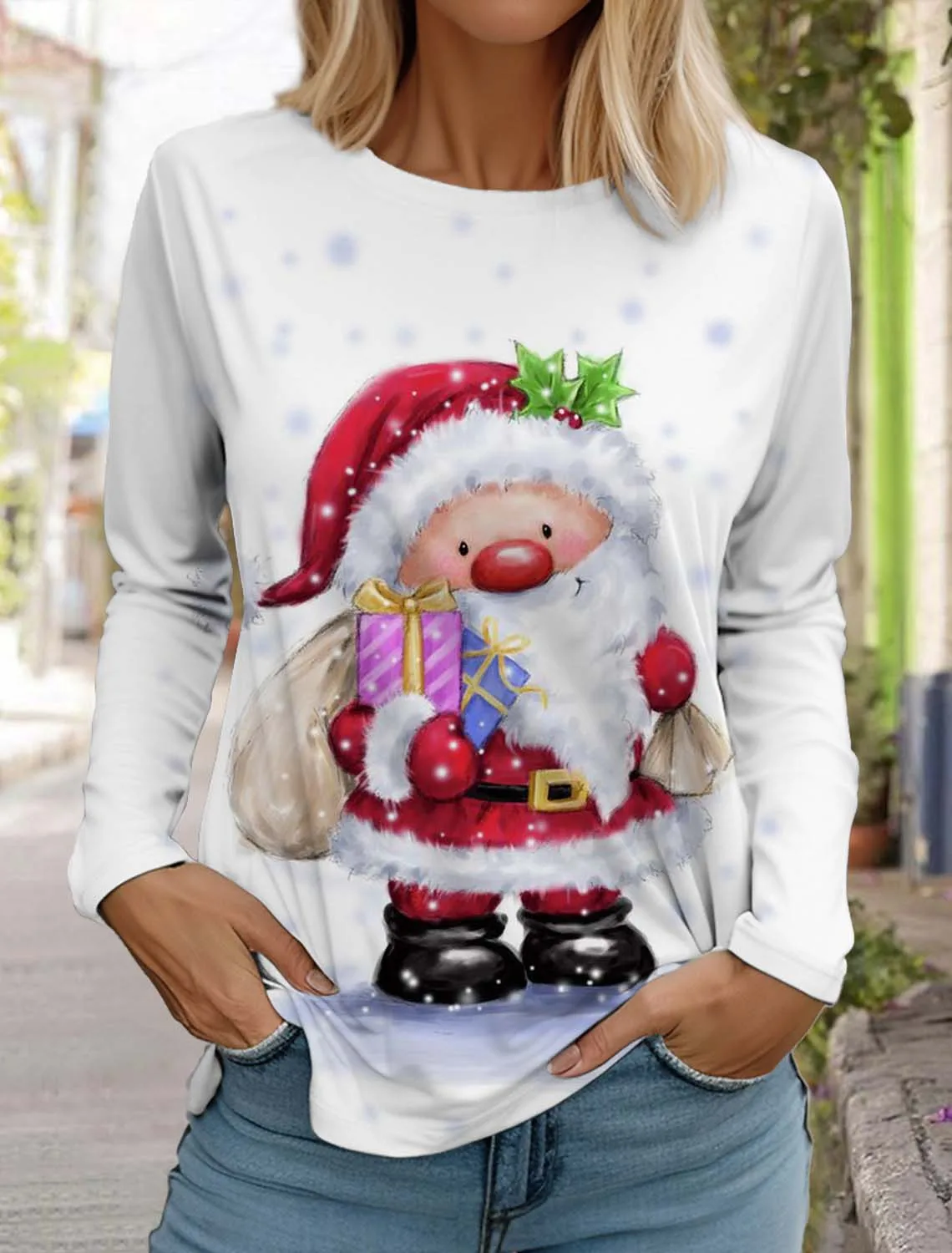 Świąteczna damska koszulka z długim rękawem Snowman 3D Pattern Jesień Nowa moda Santa Claus Damski top Harajuku Pullover Odzież