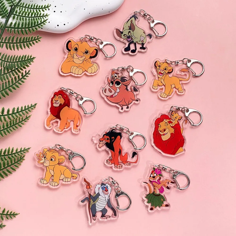 ديزني الأسد الملك أنيمي سلسلة مفاتيح مصنوعة من الأكريليك المساعدون الكرتون سيمبا موفاسا حقيبة قلادة لطيف سحر كيرينغ أصدقاء المشجعين هدية