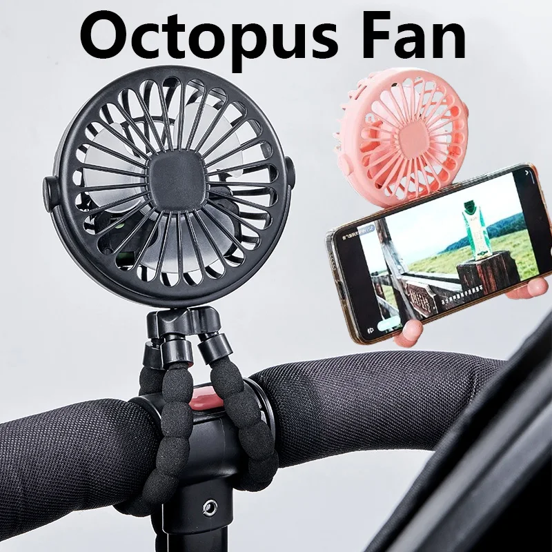 Multifunctionele Kinderwagen Handheld Mini Fan Draagbare Usb Opladen Octopus Stand Variabele Styling Met Led Verlichting