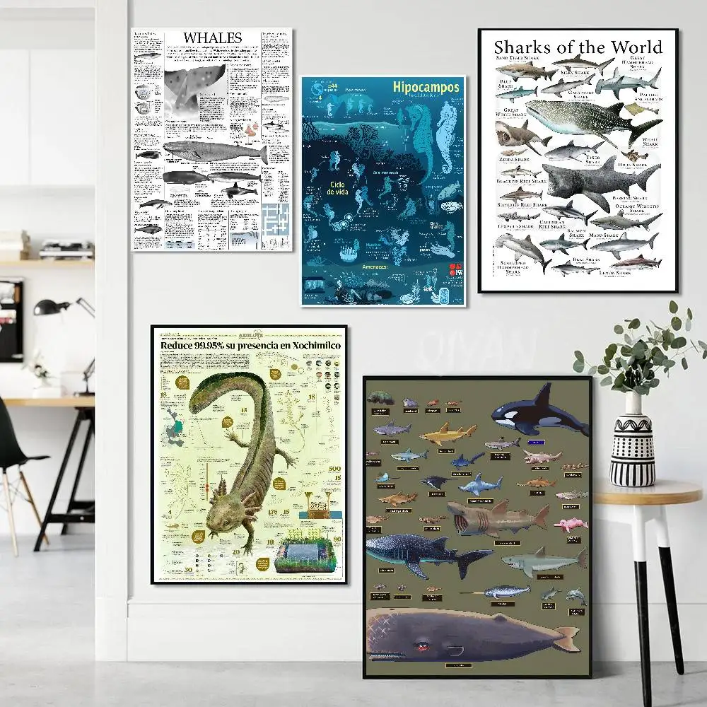 Retro Marine Life Magazine Poster Waterproof Wall Art Sticker For Bar Living Room Vintage Room Decor High Quality Print Gift