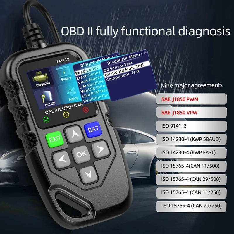 YM119 OBDII Scanner Diagnostic Tool OBD2 Code Reader Car Auto Diagnostic Tool Work For All Cars