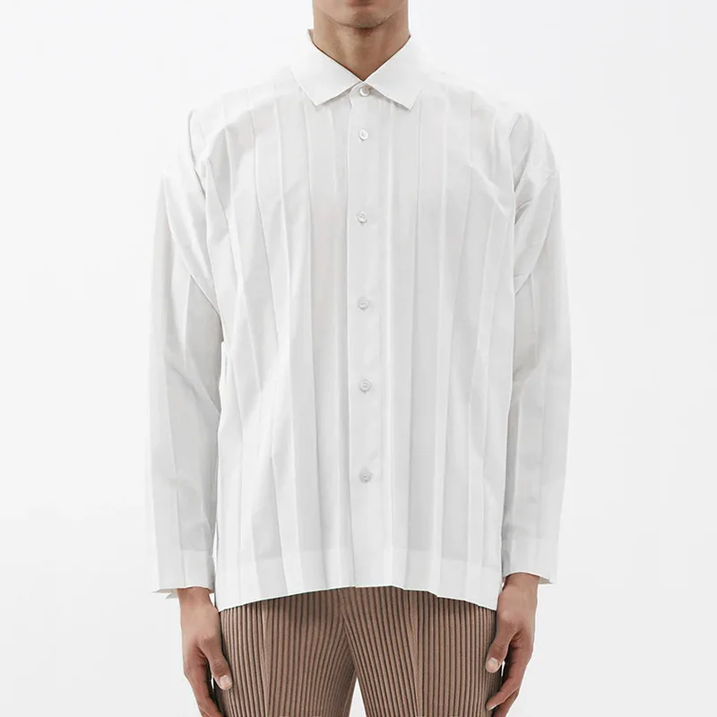 MIYAKE Wrinkle Minimalist Series Sophisticated Wrinkled Shirt Soft Fit Silhouette Long-Sleeved Casual Shirt Men's Spring/Summer