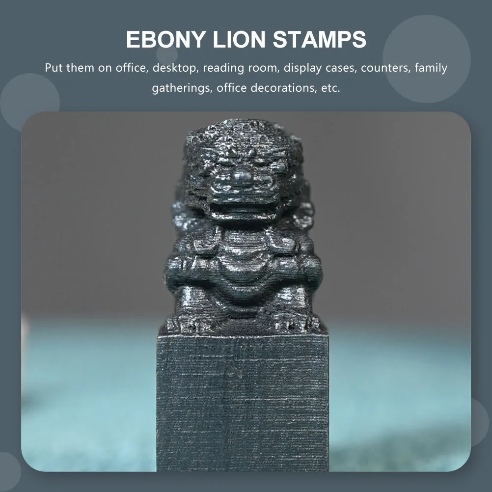 

4Pcs Handheld Seal Stamp Wooden Lion Artware Simple Design Ebony Desktop Decor for Home Office Use Chinese Style Craft