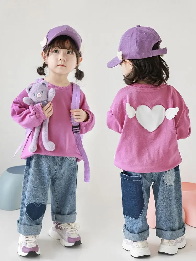 New Spring Autumn Girls Embossed Smile Jeans 1-6 Years Children Fashion Solid Color All-match Denim Pants