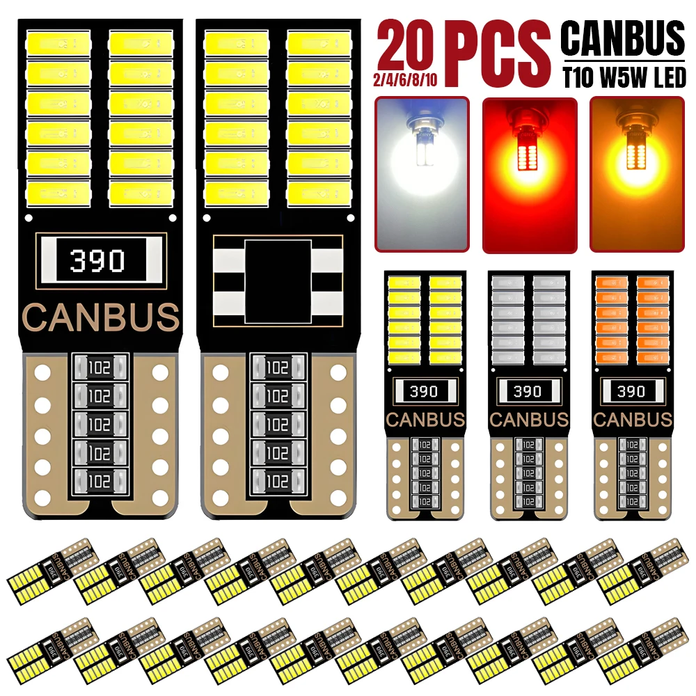

2-20 PCS CANBUS T10 W5W LED Bulb For Car Interior Dome Maps Door Trunk License Plate Side Lights 12V 24SMD 6500K White 400LM