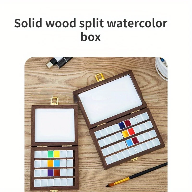 

24/36 Grid Handmade Ins Style Square Deduction Walnut Watercolor Pigment Wooden Box Portable Handicraft Pigment Box