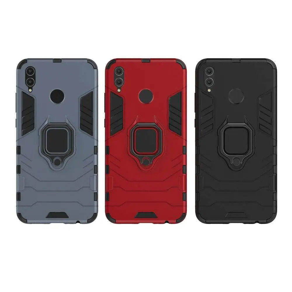 Caso de silicone à prova de choque para huawei honra 8x, pc duro e duro, armadura de luxo, com suporte do anel do metal