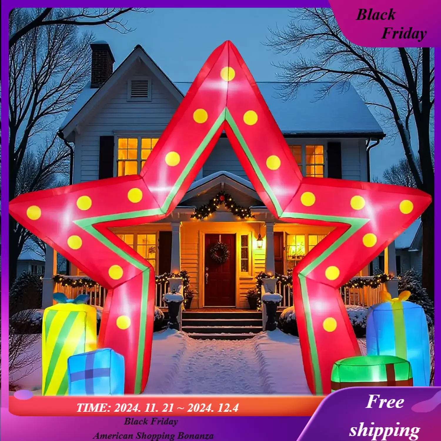 

10 FT Christmas Inflatable Outdoor Decoration, Pentagram Christmas Archway Inflatable with Gift Boxes