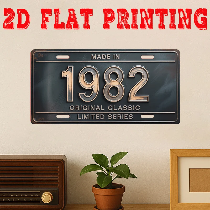 2D Flat Vintage Aluminum Metal Sign 1982 Commemorative Retro Theme Wall Art Plaque 11.80in x 5.90in for Home Garage Man Cave Far