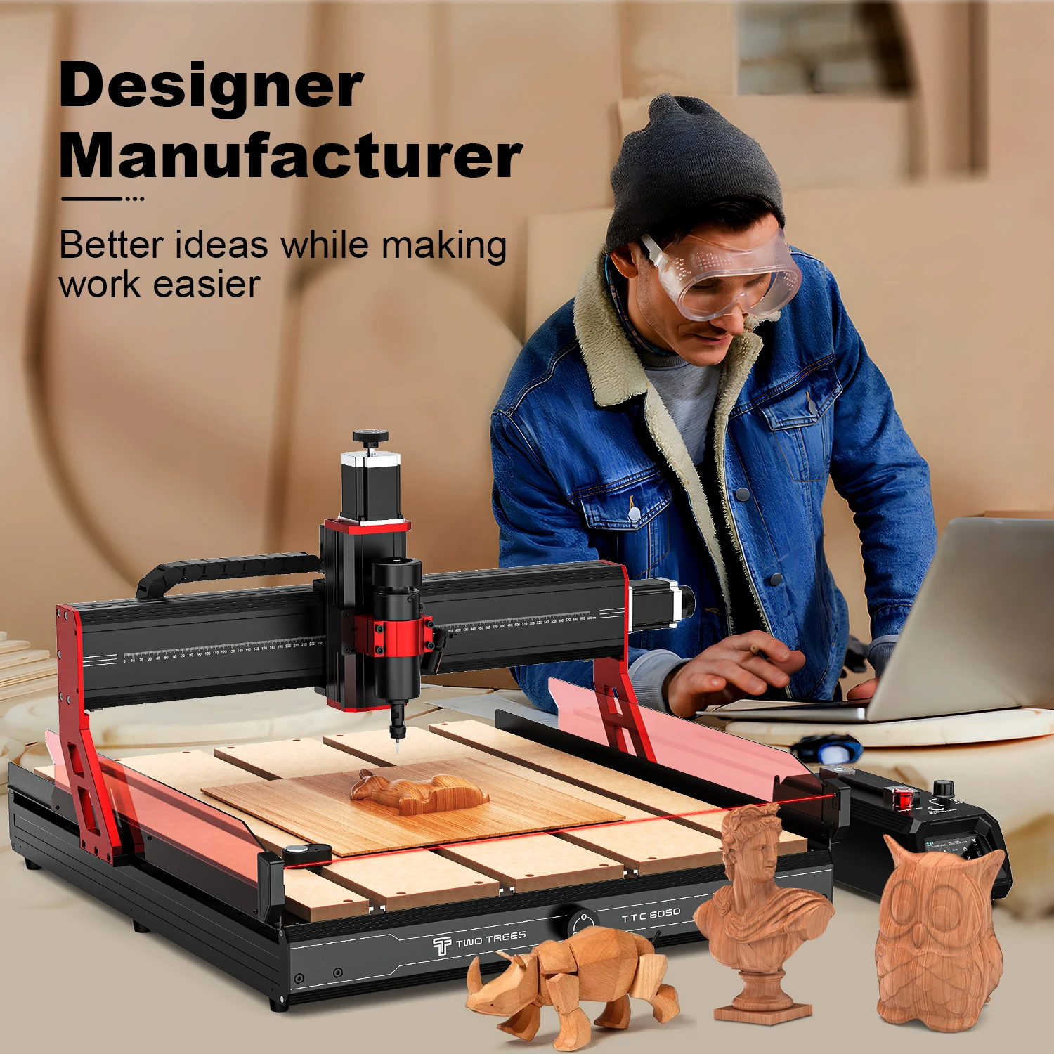 For TTC6050 3D Vertical Hobby CNC Wood Router Machine 500W High-Precision Ball Screw Linear Guide NC Studio Single 3-Axis