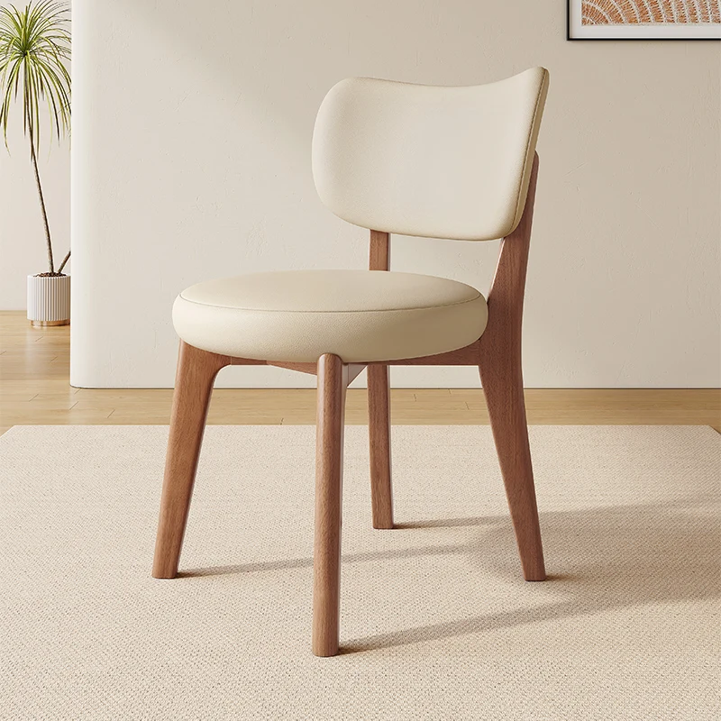 Modern Cream Upholstered Dining Chair Wood Frame with Luxury Backrest for Home/Commercial Use Kitchen