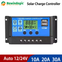 Solar MPPT 10A 20A 30A Charge Controller Dual USB LCD Display 12V 24V Solar Cell Panel Charger Regulator with Load