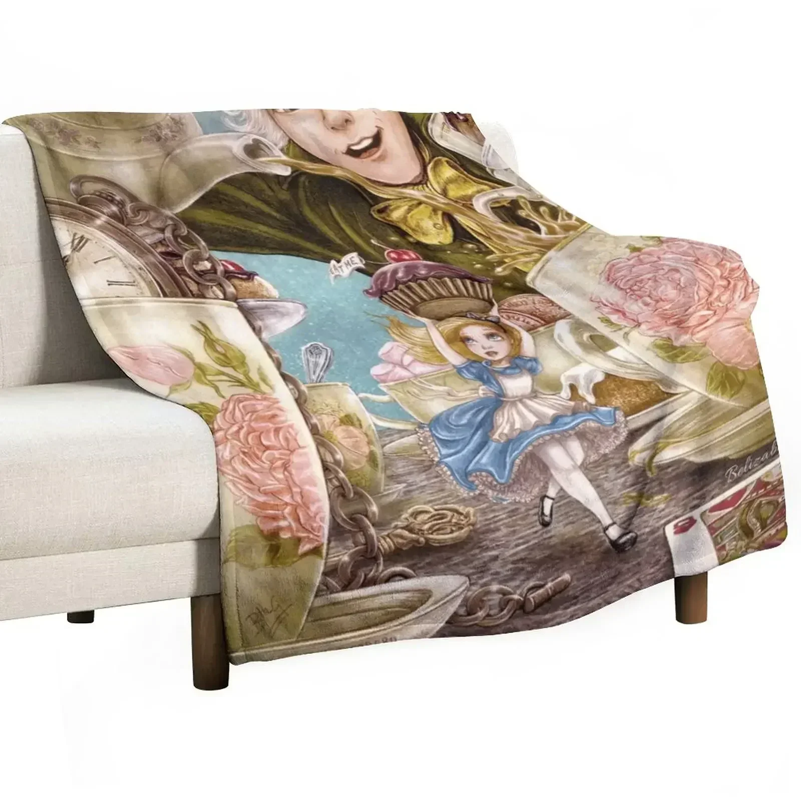 Alice Mad Tea Party Throw Blanket Travel Furry Blankets