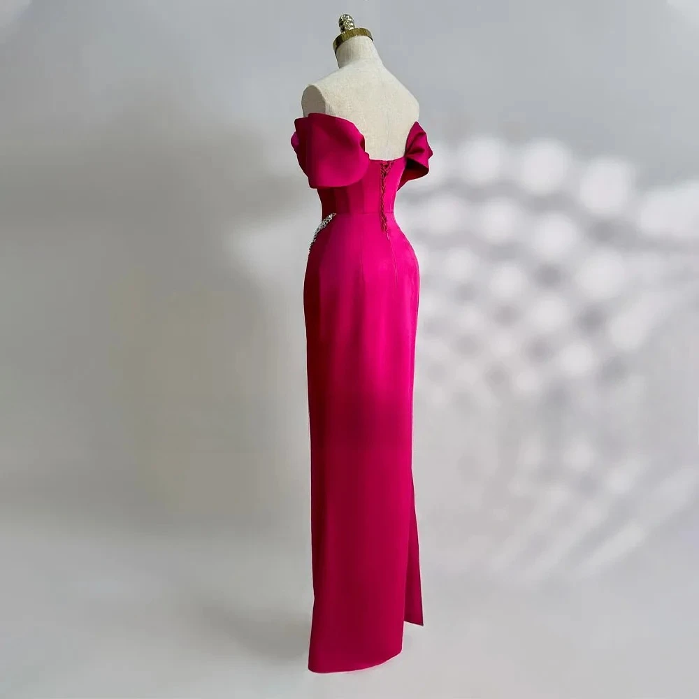 Customized Evening Dresses Off The Shoulder Crystals Sweetheart Column Prom Gowns Floor Length Ruched Formal Party Dress Women