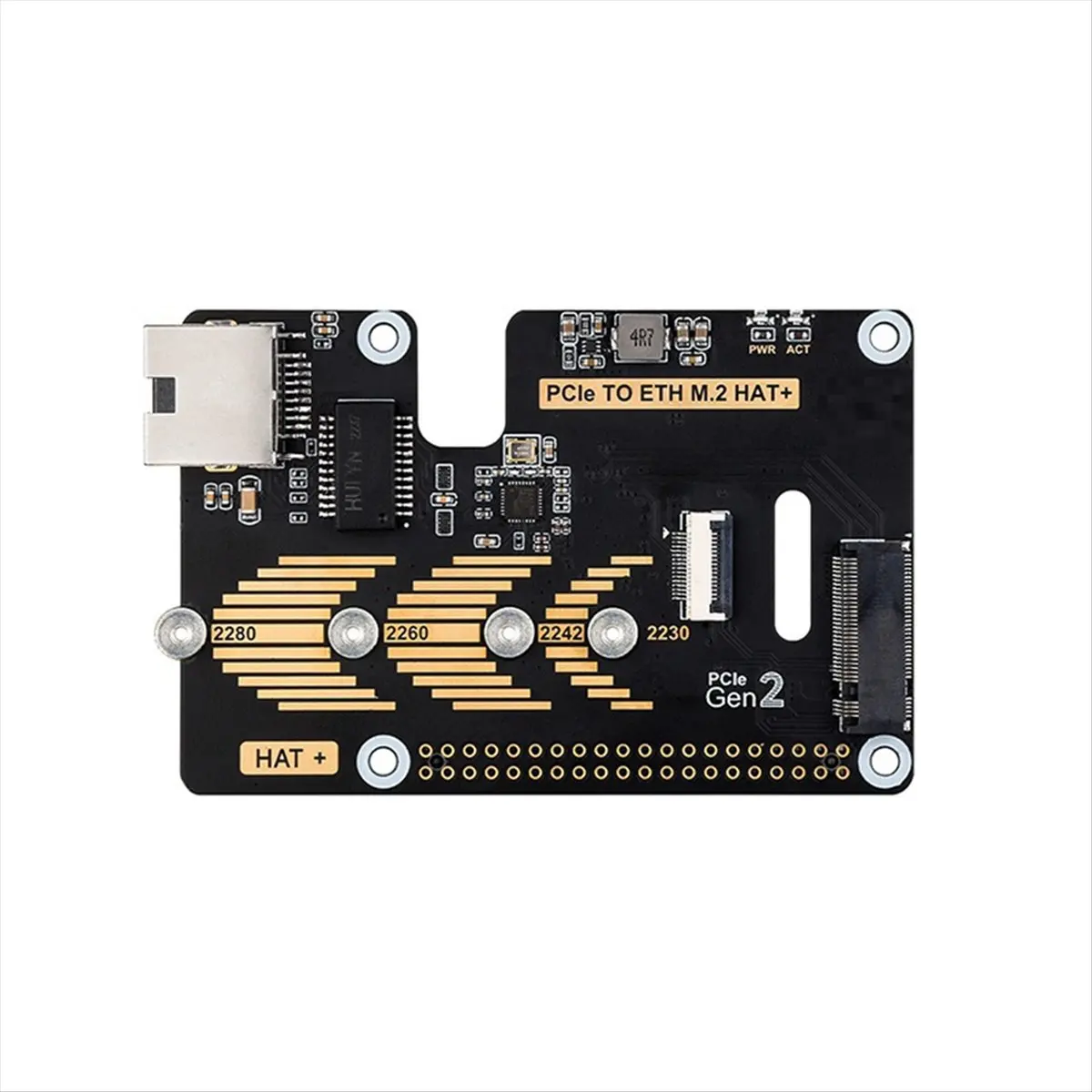 NNnew Micro-Snow Berry Pi 5 PCLE to Gigabit Ethernet /M.2 Transfer Board HAT+Standard Antioxidant Sinking Gold