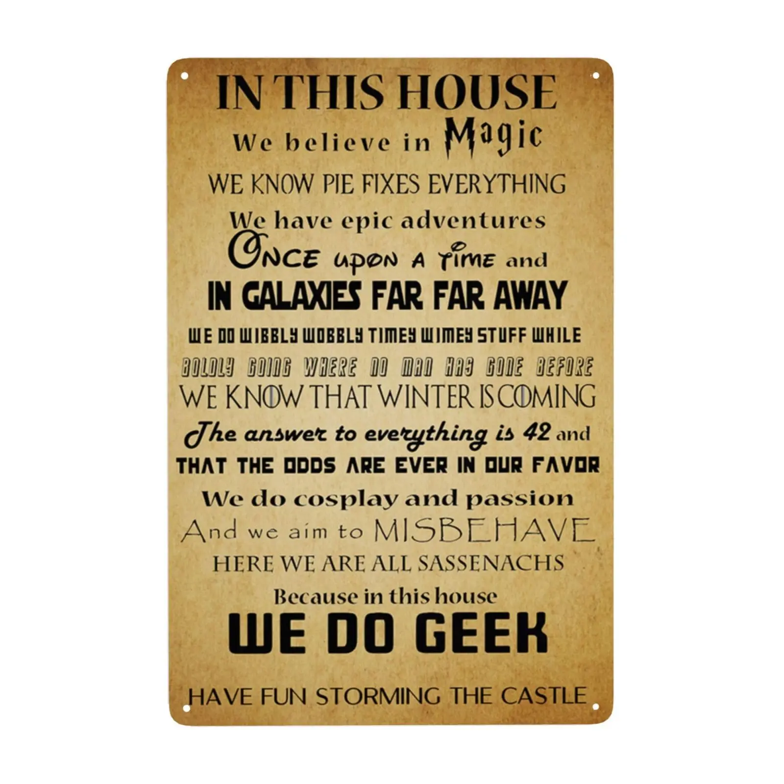 In This House We Do Geek Magic Metal Sign, Vintage Poster Wall Decor Art, Unique Funny Tin Signs for Bar Man Cave Backyard Garag