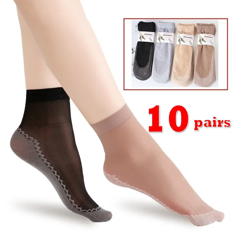 

10Pairs High Quality Women Socks Velvet Silk Spring Summer Socks Breathable Soft Cotton Bottom Wicking Slip-resistant Short Sock