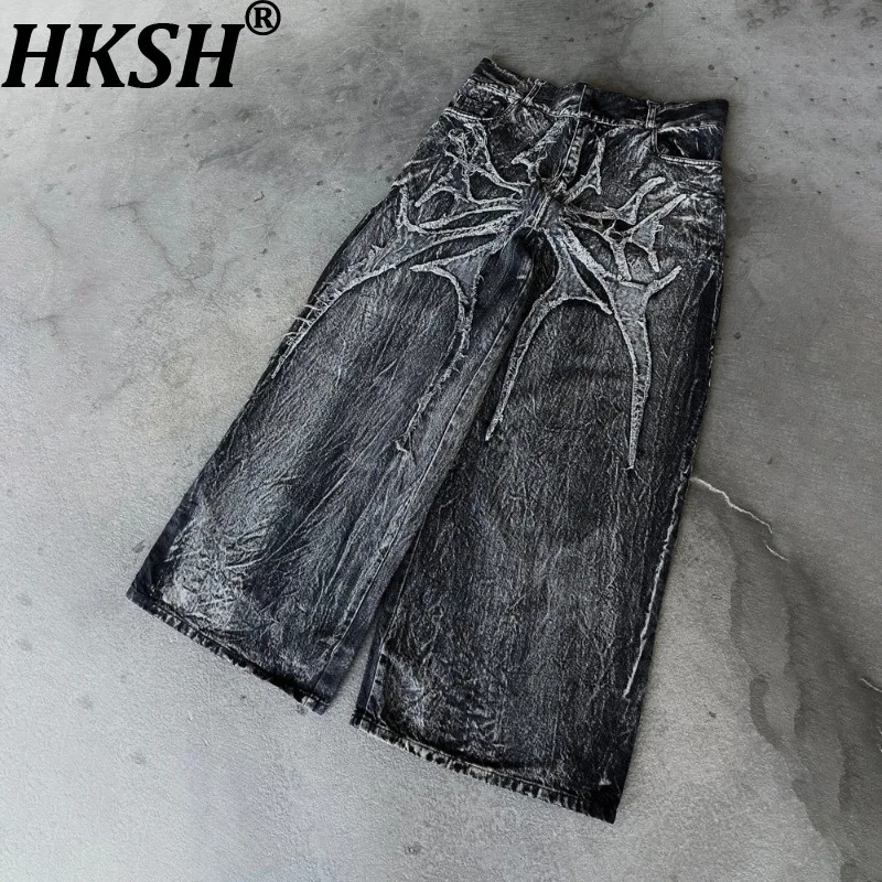 HKSH Primavera Autunno Uomo Marea Y2K Jeans High Street Spider Ricamo Patchwork Hip Hop Streetwear Gotico Oversize Allentato HK10248