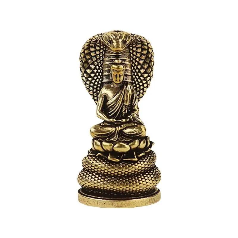 Creative Cobra Shakyamuni Copper Craft Niche Spiritual Decor for Bookshelf Shrine Yoga Room Tabletop Decoration