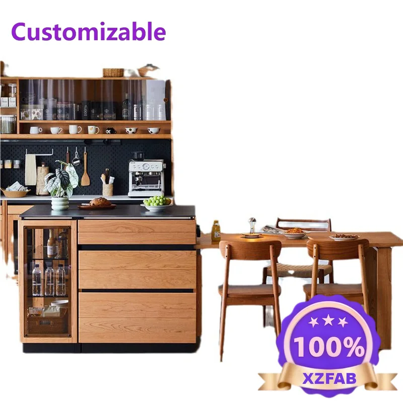 

Customizable Japanese solid wood cherry wood small apartment retractable dining table integrated