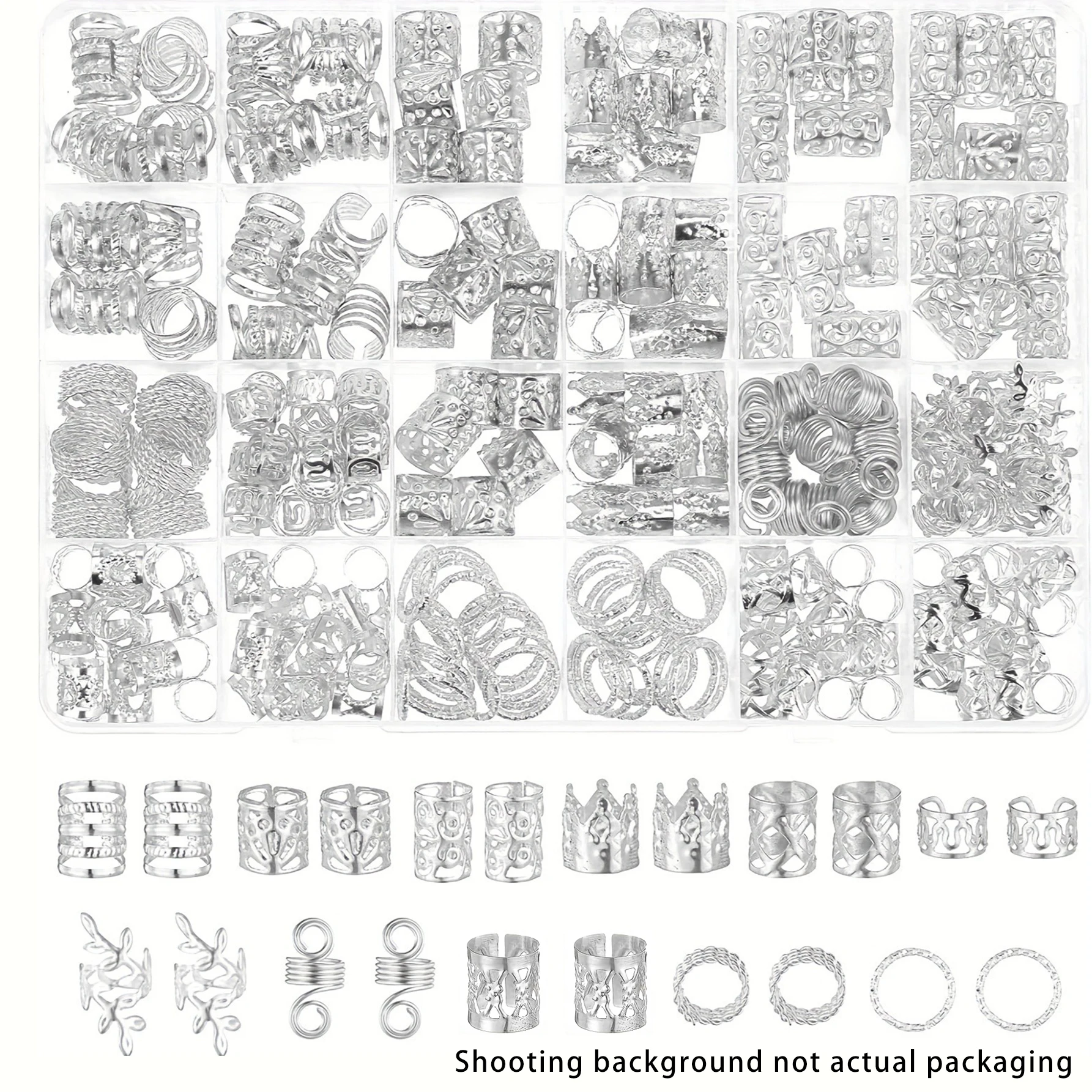 280pcs Alloy Hair Accessories Set, Elegant Bohemian Style, Hollow & Beaded Designs, Round Shape, Unisex Hair Jewelry Decorative