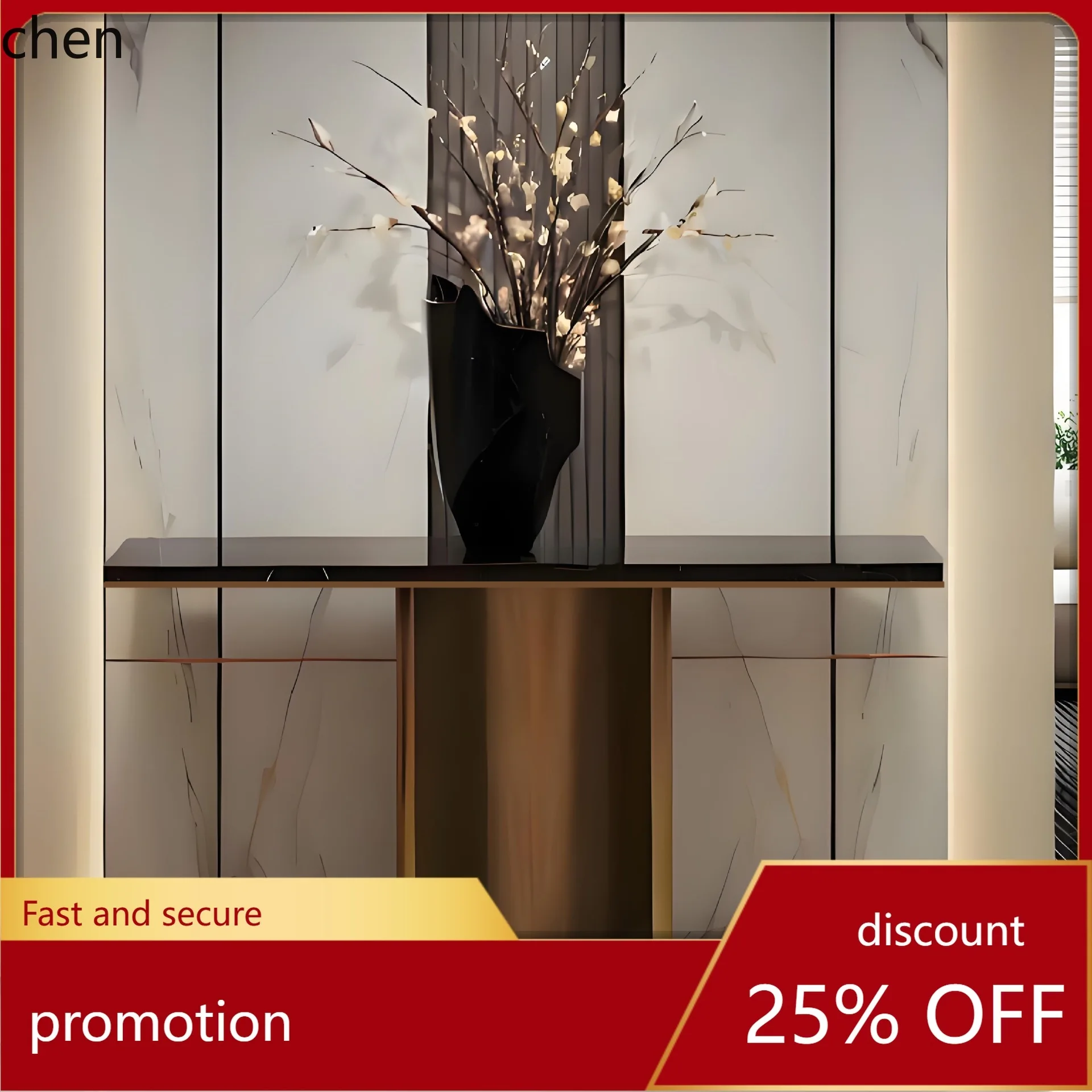 HT New Chinese Style Stainless Steel Entryway Table Marble Entryway Console Entryway Long Table Wall-Mounted Table Desk