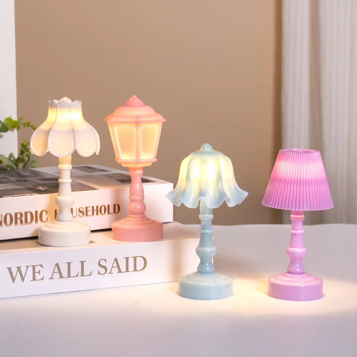 Geometric Flower Bud Button Battery LED Table Lamps Desk Night For Bedroom Dining Touch Night Light Simple Modern Decoration