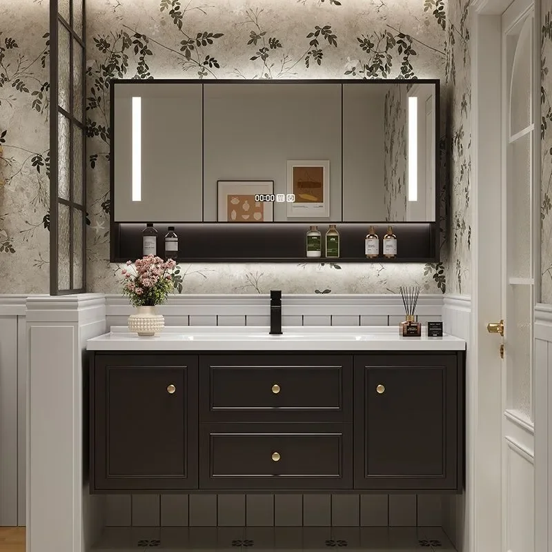 Nest French Solid Wood Paint Bathroom Cabinet Combination Ceramic Integrated Hand Wash Basin Washbasin Cabinet Toilet Set