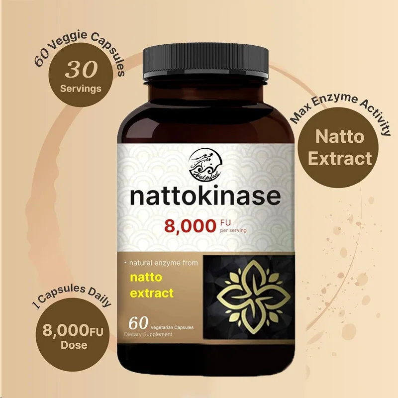 Nattokinase supplement 8000 FU per serving, 60 vegetarian capsules maximum strength enzyme and heart health support