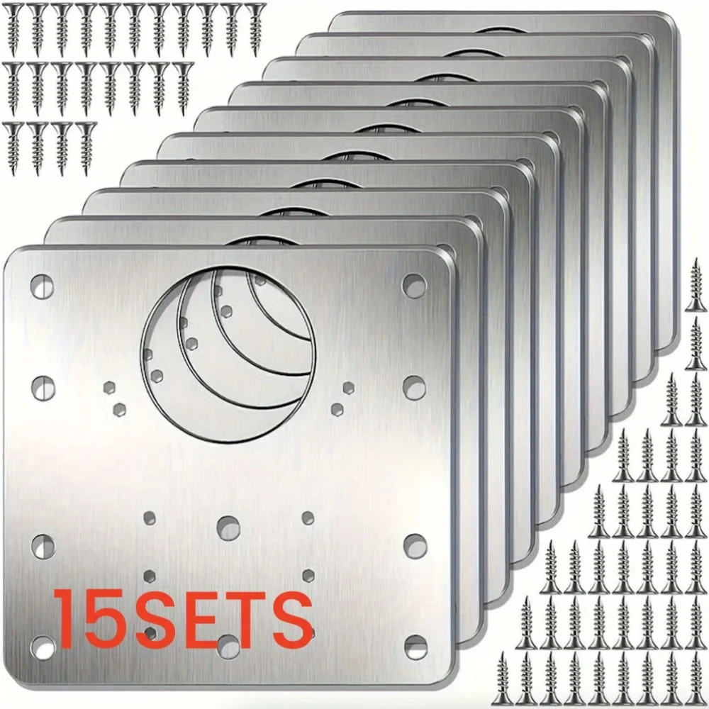 

15 sets Cabinet Hinge Repair Plate Kit Kitchen Cupboard Door Hinge Mounting Plate With Holes Flat Fixing Brace Brackets