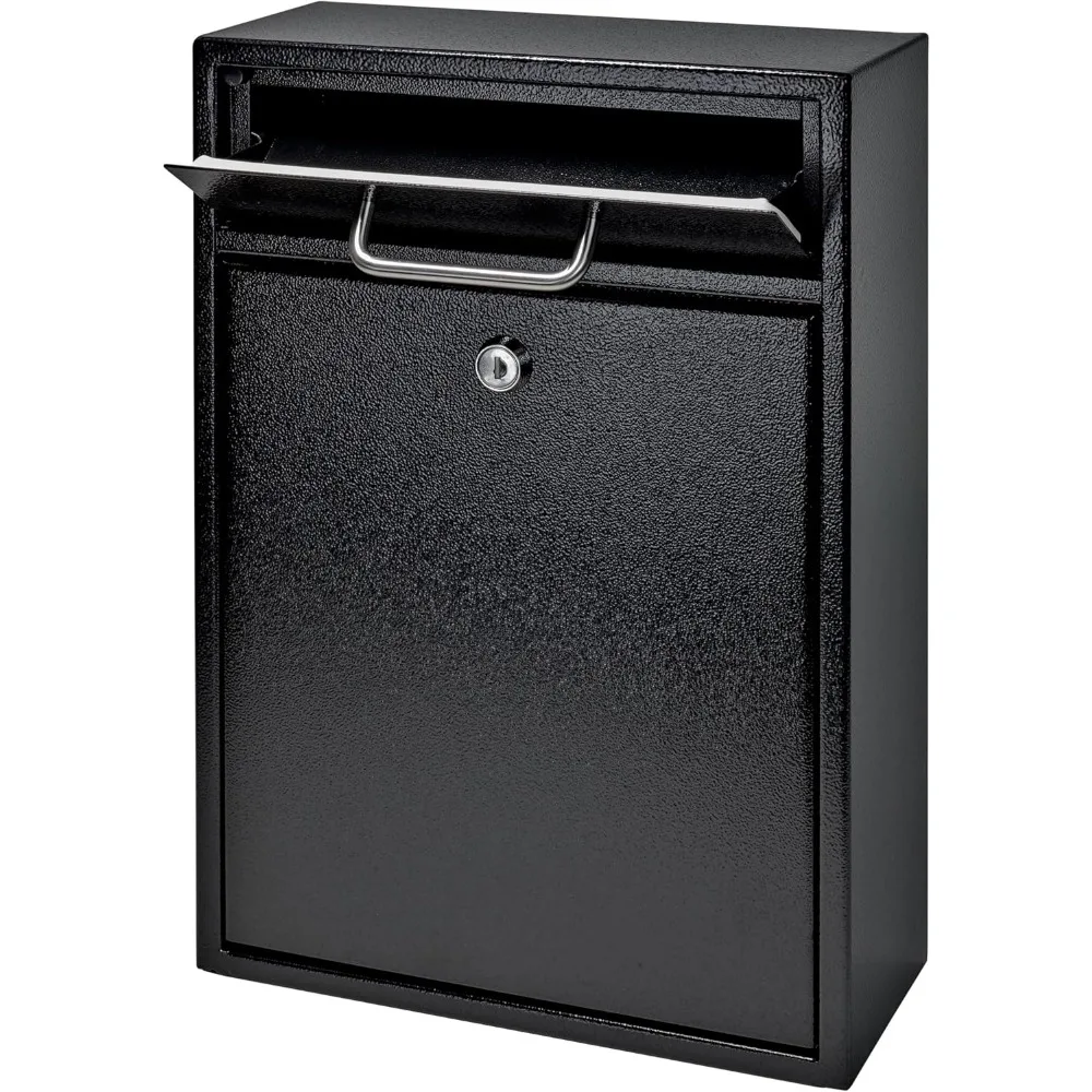 High Security Steel Locking Wall Mounted Mailbox-Office Comment Letter Deposit, Black Drop Box