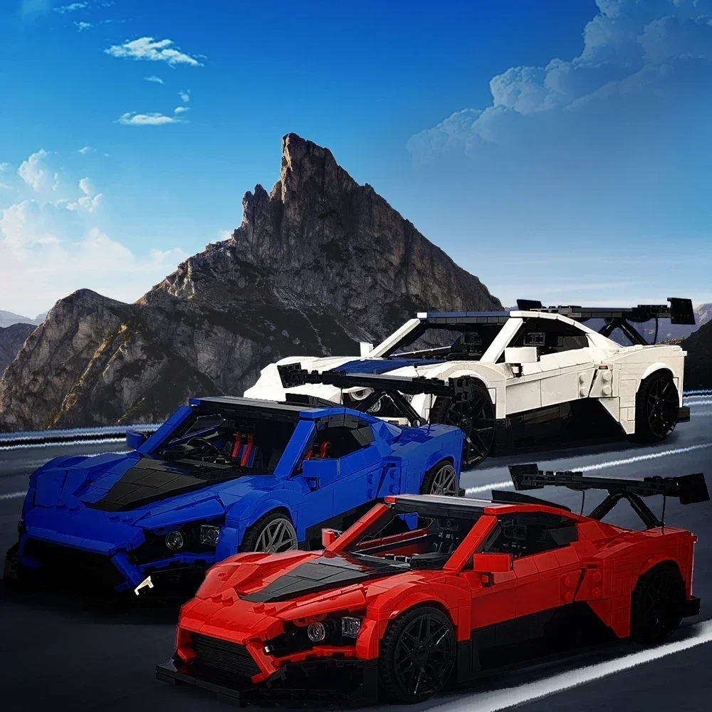 

Gobricks MOC Zenvo TSR-S (Red,White,Blue）Model Bricks City Racing Sports Car Retro Super Sport Building Blocks Toy Boy Gifts