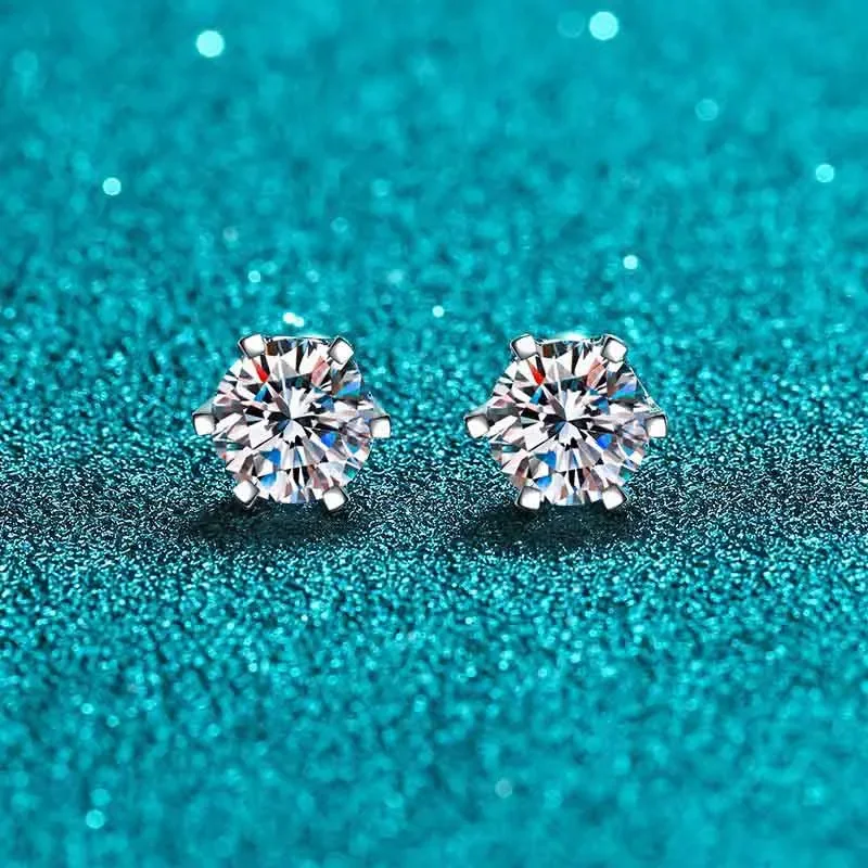 NeeTim 8mm 2 Carat Moissanite Stud Earrings For Women Screw Thread Ear Studs 925 Sterling Silver Fine Jewelry Pass Diamond Test