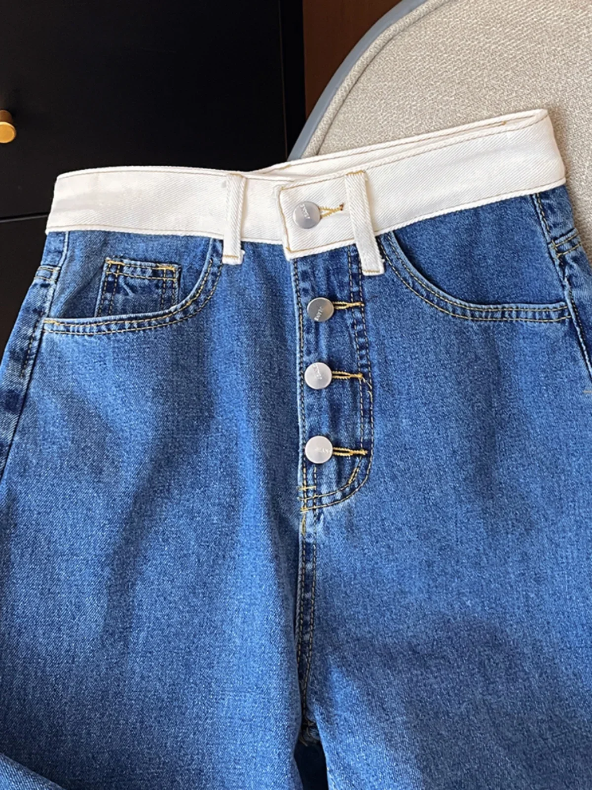 Blauwe damesjeans hoge taille vintage rechte losse denim broek streetwear Y2K Amerikaanse klassieke mode wijde pijpen denim broek