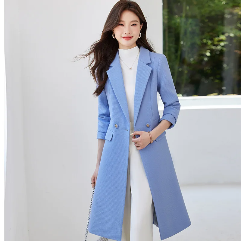 

New Women Long Woolen Suit Jacket Autumn Winter Coat Ladies Office Wool Blazer Female Formal Thick Outerwear Suit Trench Coat