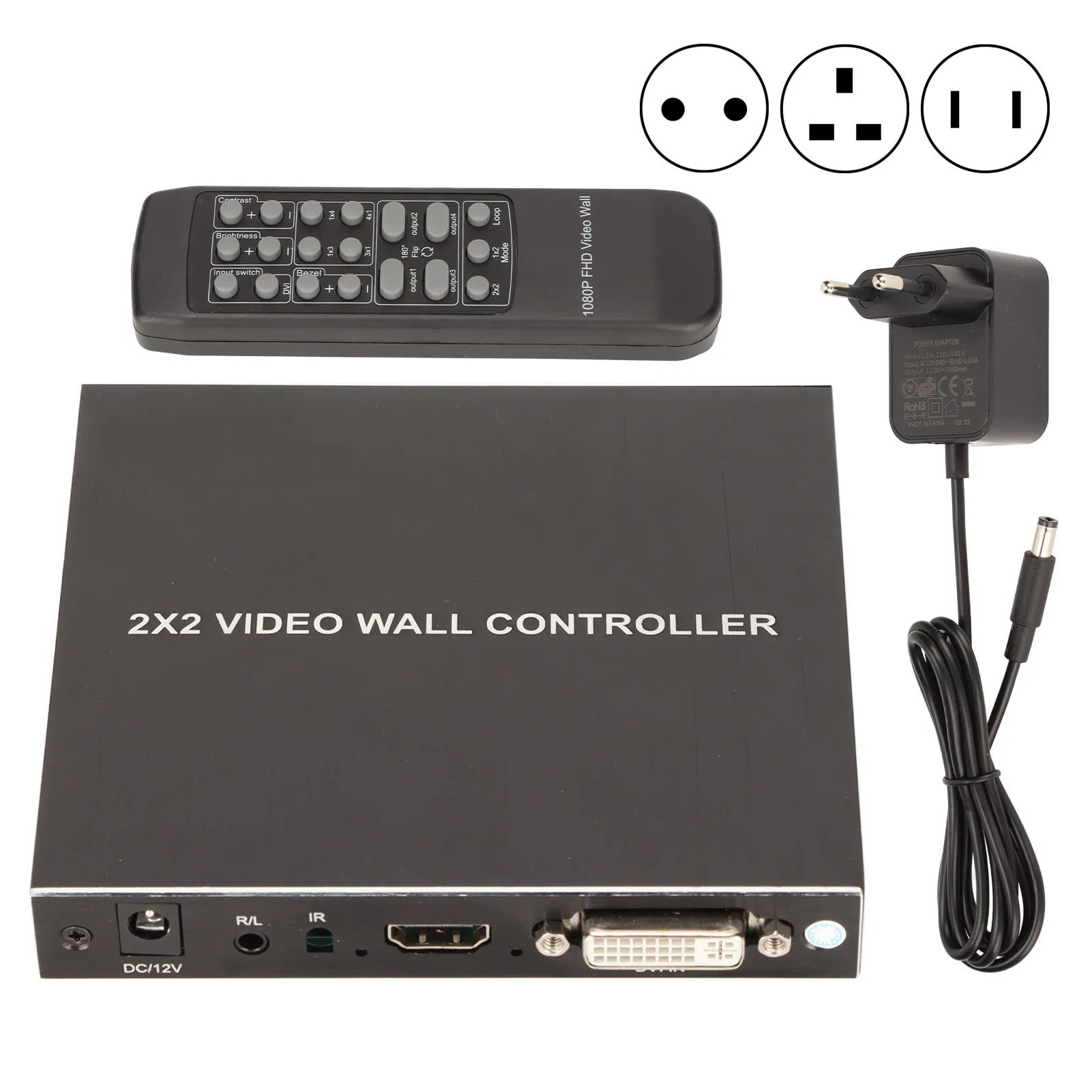 

DVI TV Wall Video Controller 180 Degree Rotating HD Splicing Display Processor with Remote Control EU Plug