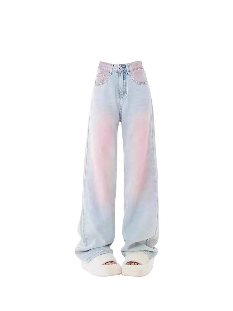 Women\'s Light Blue Jeans Baggy Harajuku 90s Aesthetic Denim Trousers Y2k Jean Pants Vintage Japanese 2000s Style Trashy Clothes