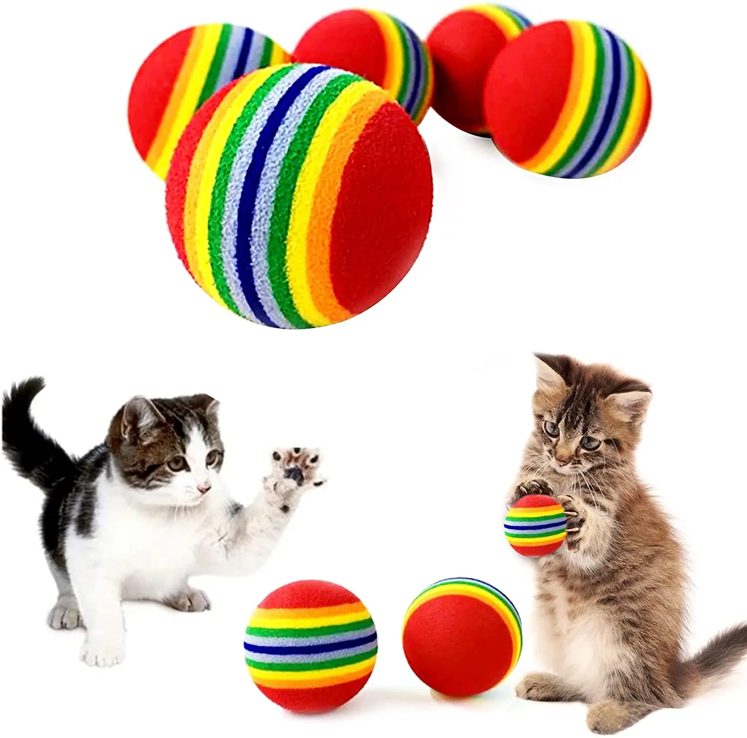 

Eva Rainbow Ball Colorful Elastic Rainbow Silent Cat Toy Ball Funny Cat Rainbow Ball