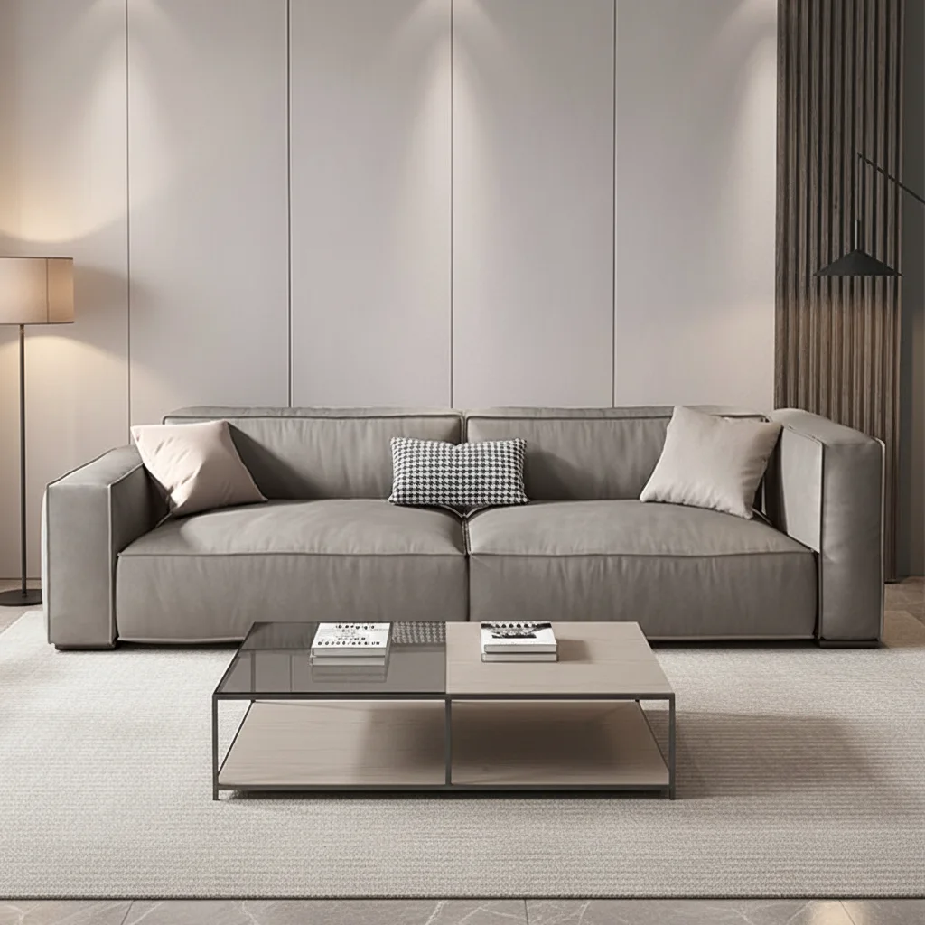 //Italian Minimalist Cube Leather Sofa Fully Assembled High Density Foam Ergonomic Design For Living Room Apartment Hotel