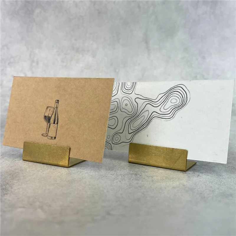 

ABUF-Place Card Holders Brass 40Pcs Wide Size Vintage Table Card Holder Antique Small Table Card Stands Memo Price Tags